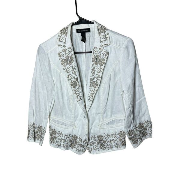 INC International Concepts Blazer Women’s White Linen Embroidery‎ 2P - Picture 1 of 8